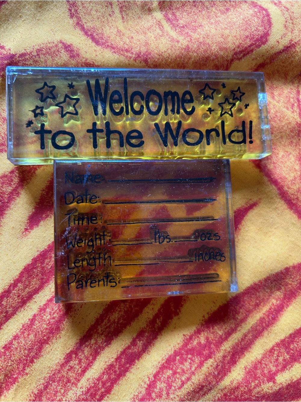 Welcome to the World! Clear Acrylic Baby Keepsake stamps Yellow Accent
